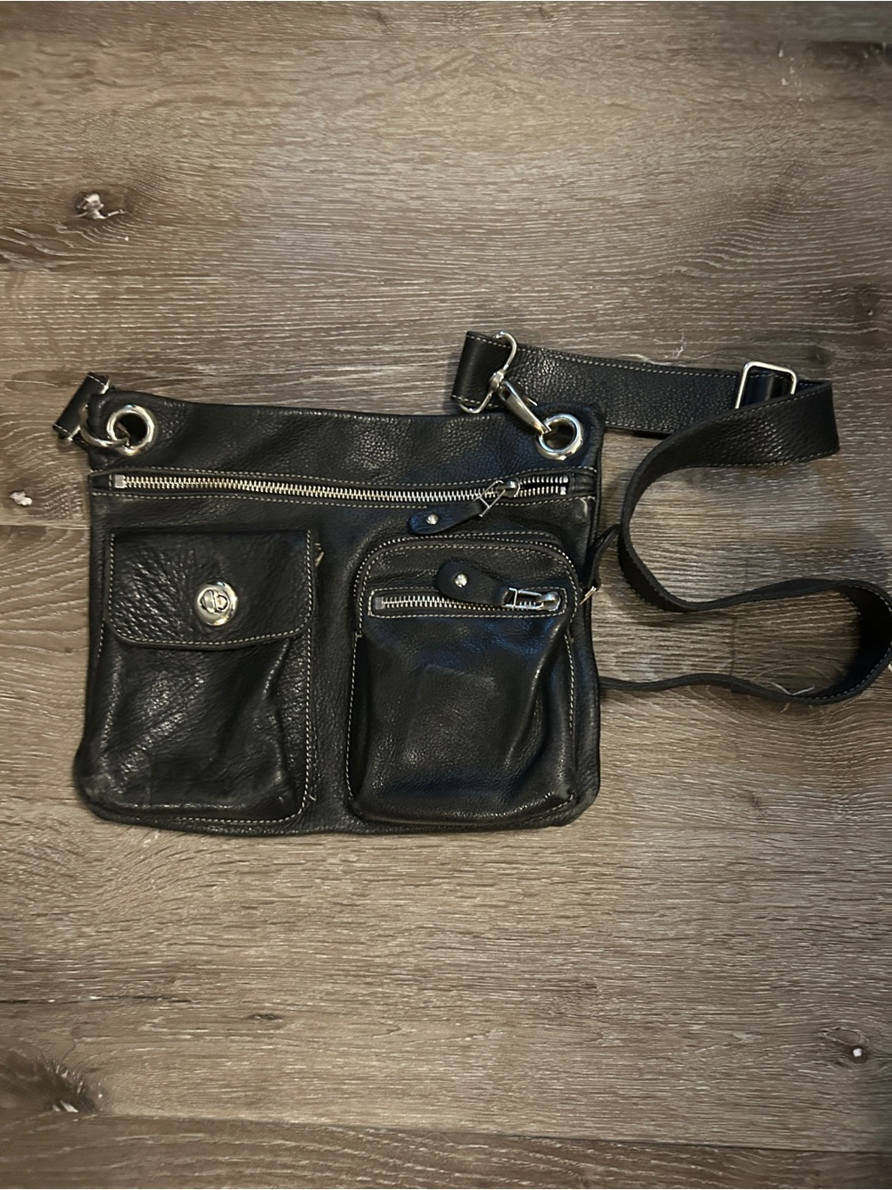 Roots Black Leather Crossbody Bag
